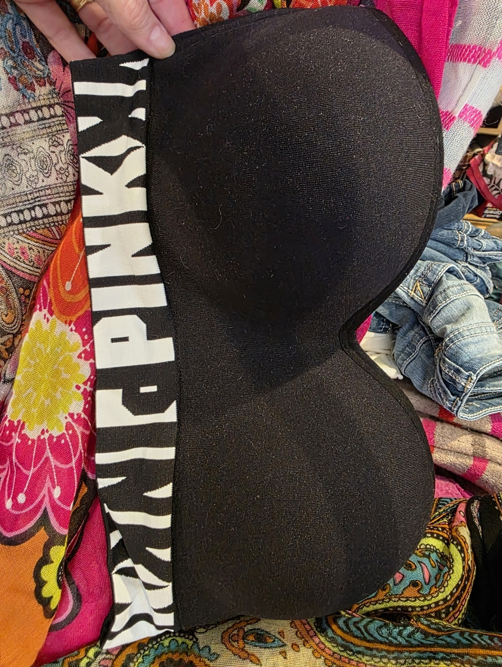 PINK Victoria's Secret Black and Pink Strapless Bandeau